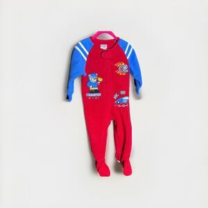 Okie Dokie Fleece Red Sleeper Boys Size 18m Zip Up Warm Footed Pajamas Race Car